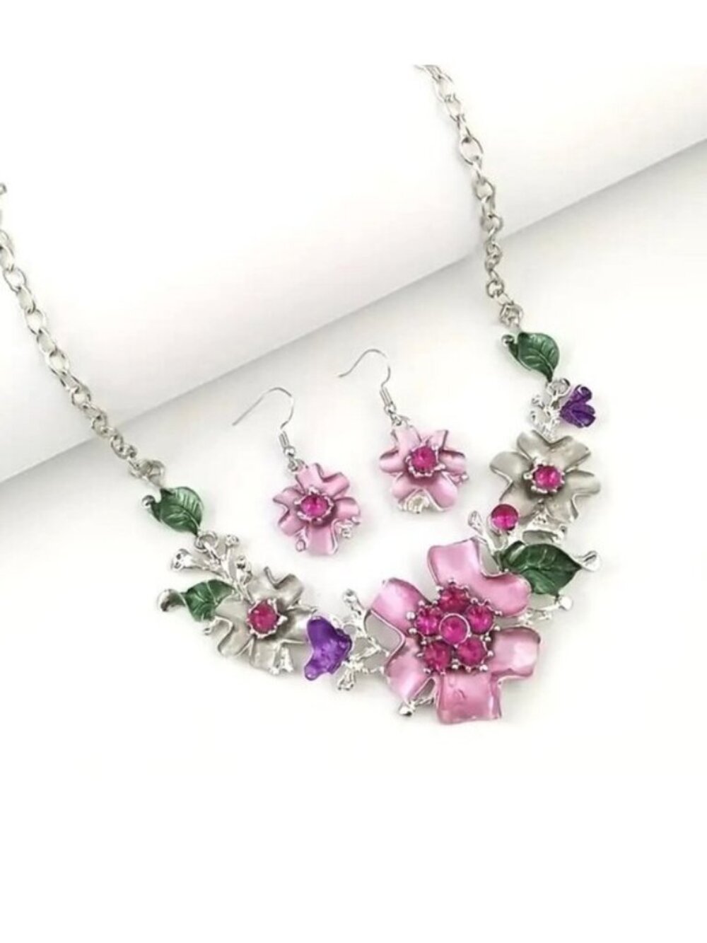 Necklace & Earring Set Flower Rhinestone Dangle Elegant Hollywood Glam Stylish